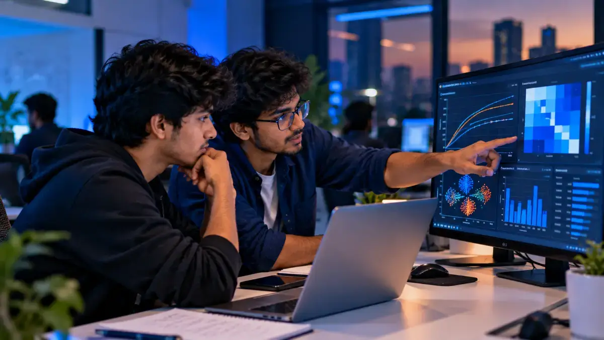 Interns analysing a machine-learning dashboard